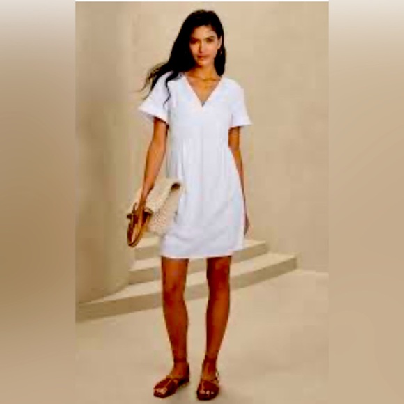 Banana Republic White Stripe Jacquard Mini Dress Size M Back Tie Cotton Spring - Picture 1 of 10
